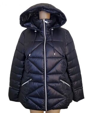 Nine West Black Hooded Quilted Puffer Coat